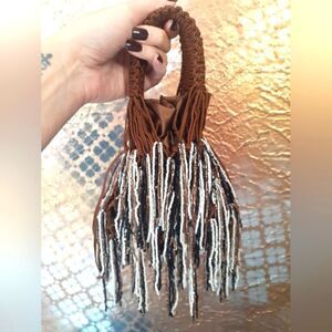 Zara Nwot Beaded And Fringed Mini Bucket Bag